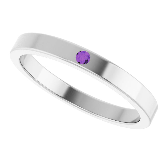 14K Gold Round Natural Amethyst Family Stackable Ring – 1.75mm Stones - White Gold - view 5