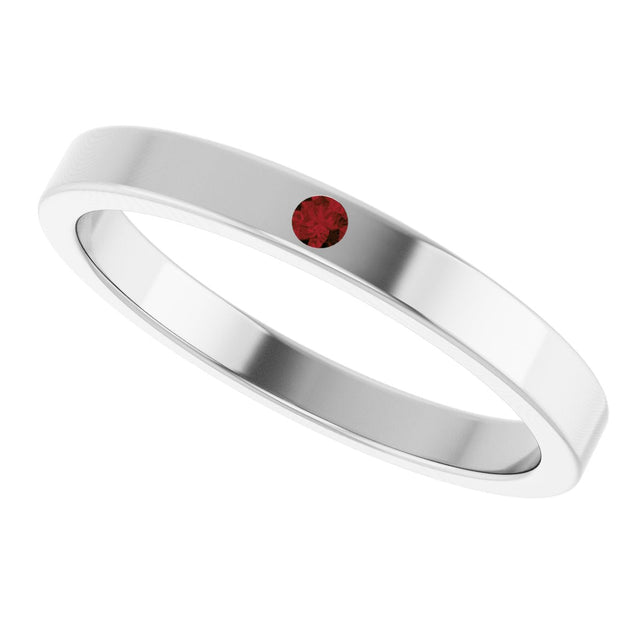 14K Gold Round Natural Mozambique Garnet Family Stackable Ring – 1.75mm Stones - White Gold - view 5