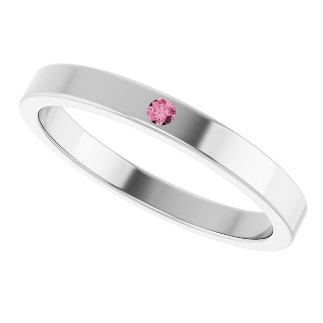 14K Gold Round Natural Pink Tourmaline Family Stackable Ring – 1.75mm Stones - White Gold - view 5