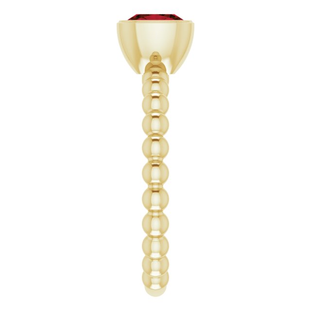 14K Gold Cushion Natural Mozambique Garnet Family Beaded Stackable Ring - Yellow Gold - view 4