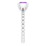 14K Gold Cushion Natural Amethyst Family Beaded Stackable Ring - White Gold - view 4