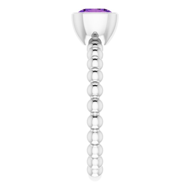 14K Gold Cushion Natural Amethyst Family Beaded Stackable Ring - White Gold - view 4