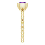 14K Gold Cushion Natural Amethyst Family Beaded Stackable Ring - Yellow Gold - view 4