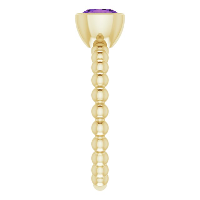 14K Gold Cushion Natural Amethyst Family Beaded Stackable Ring - Yellow Gold - view 4