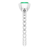 14K Gold Cushion Lab-Grown Emerald Family Beaded Stackable Ring - White Gold - view 4