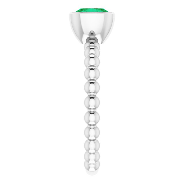 14K Gold Cushion Lab-Grown Emerald Family Beaded Stackable Ring - White Gold - view 4