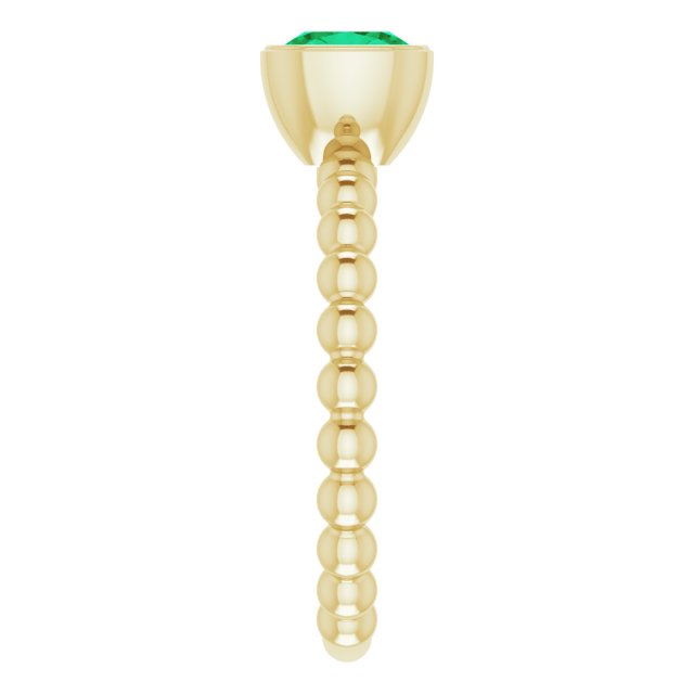 14K Gold Cushion Lab-Grown Emerald Family Beaded Stackable Ring - Yellow Gold - view 4