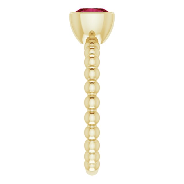 14K Gold Cushion Lab-Grown Ruby Family Beaded Stackable Ring - Yellow Gold - view 4