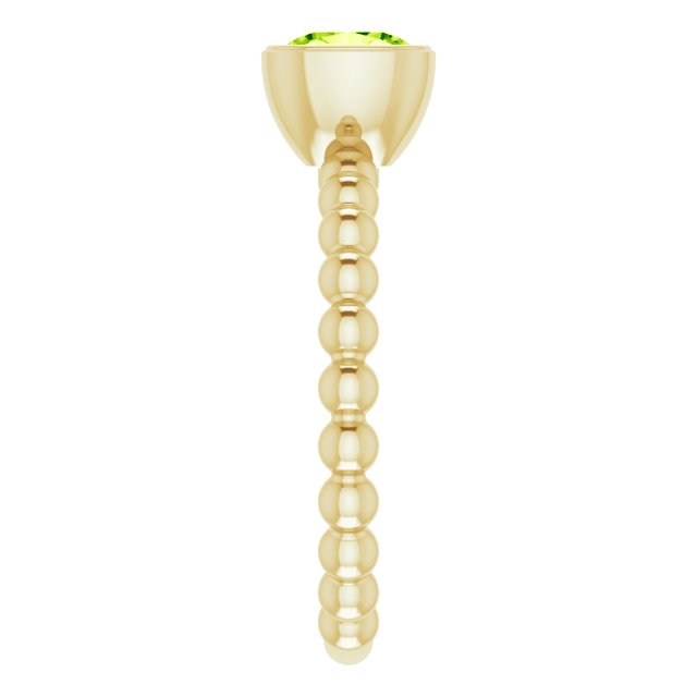 14K Gold Cushion Natural Peridot Family Beaded Stackable Ring - Yellow Gold - view 4