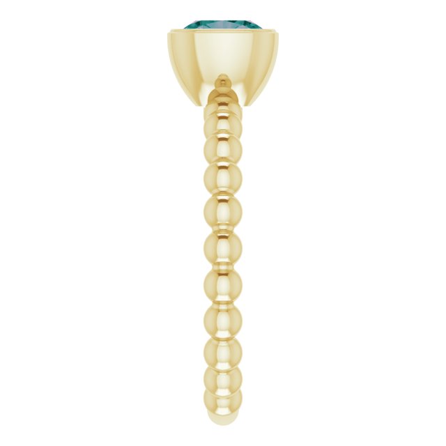 14K Gold Cushion Lab-Grown Alexandrite Family Beaded Stackable Ring - Yellow Gold - view 4