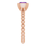 14K Gold Cushion Natural Amethyst Family Beaded Stackable Ring - Rose Gold - view 5