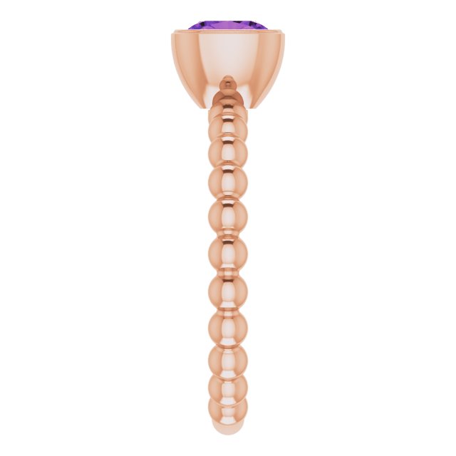 14K Gold Cushion Natural Amethyst Family Beaded Stackable Ring - Rose Gold - view 5
