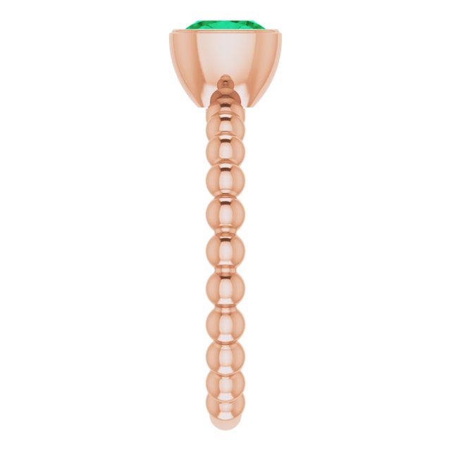 14K Gold Cushion Lab-Grown Emerald Family Beaded Stackable Ring - Rose Gold - view 5