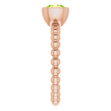 14K Gold Cushion Natural Peridot Family Beaded Stackable Ring - Rose Gold - view 5