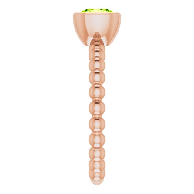 14K Gold Cushion Natural Peridot Family Beaded Stackable Ring - Rose Gold - view 5