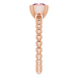 14K Gold Cushion Natural Pink Tourmaline Family Beaded Stackable Ring - Rose Gold - view 5