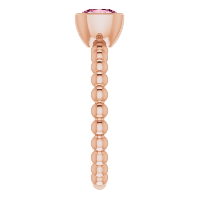 14K Gold Cushion Natural Pink Tourmaline Family Beaded Stackable Ring - Rose Gold - view 5