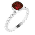 14K Gold Cushion Natural Mozambique Garnet Family Beaded Stackable Ring - White Gold