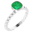 14K Gold Cushion Lab-Grown Emerald Family Beaded Stackable Ring - White Gold