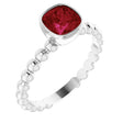 14K Gold Cushion Lab-Grown Ruby Family Beaded Stackable Ring - White Gold