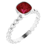 14K Gold Cushion Lab-Grown Ruby Family Beaded Stackable Ring - White Gold