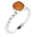 14K Gold Cushion Natural Citrine Family Beaded Stackable Ring - White Gold