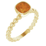 14K Gold Cushion Natural Citrine Family Beaded Stackable Ring - Yellow Gold