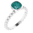 14K Gold Cushion Lab-Grown Alexandrite Family Beaded Stackable Ring - White Gold