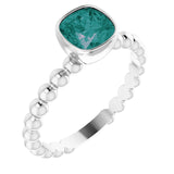 14K Gold Cushion Lab-Grown Alexandrite Family Beaded Stackable Ring - White Gold