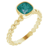 14K Gold Cushion Lab-Grown Alexandrite Family Beaded Stackable Ring - Yellow Gold