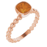 14K Gold Cushion Natural Citrine Family Beaded Stackable Ring - Rose Gold