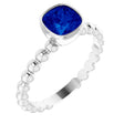 14K Gold Cushion Lab-Grown Blue Sapphire Family Beaded Stackable Ring - White Gold