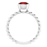 14K Gold Cushion Natural Mozambique Garnet Family Beaded Stackable Ring - White Gold - view 2