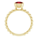 14K Gold Cushion Natural Mozambique Garnet Family Beaded Stackable Ring - Yellow Gold - view 2
