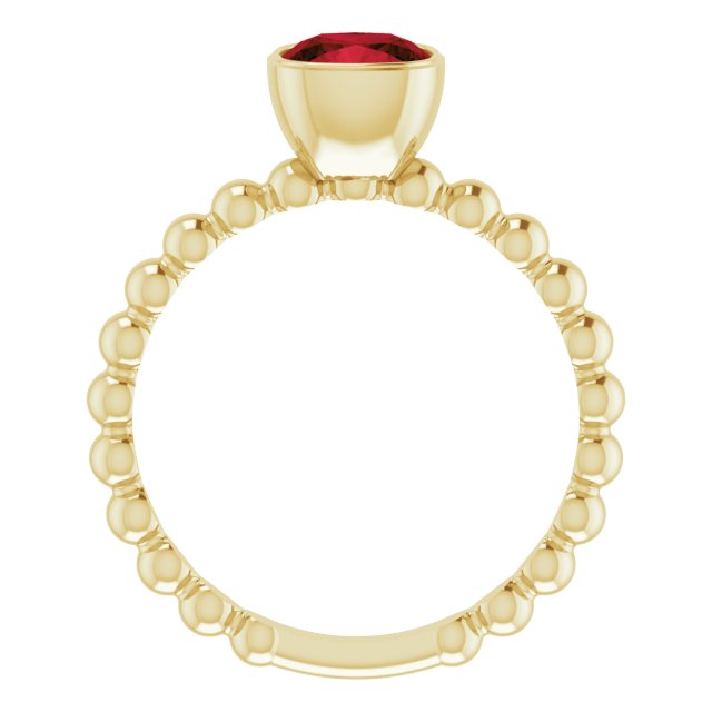 14K Gold Cushion Natural Mozambique Garnet Family Beaded Stackable Ring - Yellow Gold - view 2