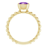 14K Gold Cushion Natural Amethyst Family Beaded Stackable Ring - Yellow Gold - view 2
