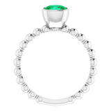 14K Gold Cushion Lab-Grown Emerald Family Beaded Stackable Ring - White Gold - view 2