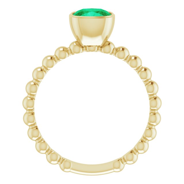 14K Gold Cushion Lab-Grown Emerald Family Beaded Stackable Ring - Yellow Gold - view 2