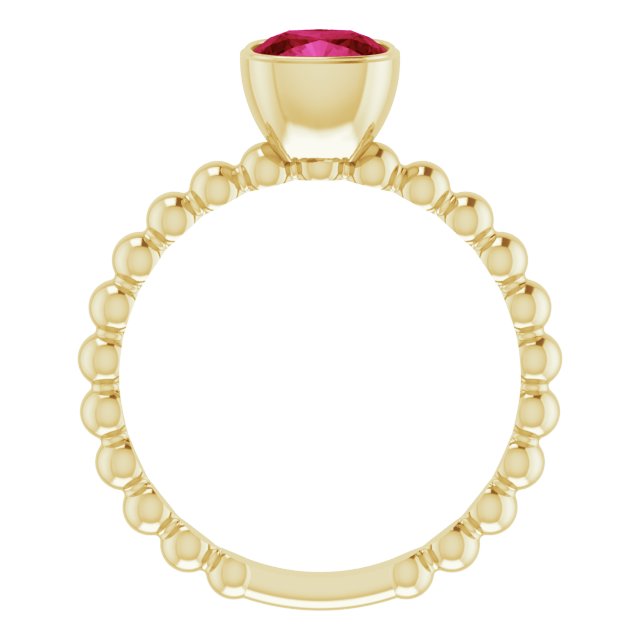 14K Gold Cushion Lab-Grown Ruby Family Beaded Stackable Ring - Yellow Gold - view 2