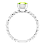 14K Gold Cushion Natural Peridot Family Beaded Stackable Ring - White Gold - view 2