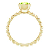 14K Gold Cushion Natural Peridot Family Beaded Stackable Ring - Yellow Gold - view 2