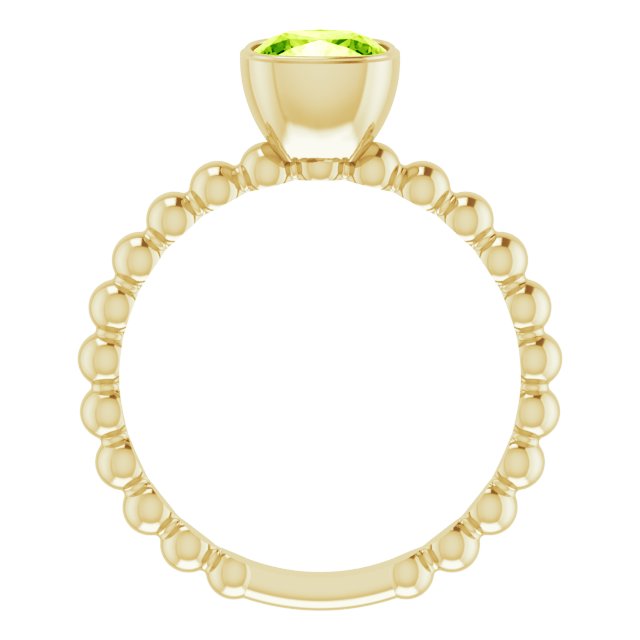 14K Gold Cushion Natural Peridot Family Beaded Stackable Ring - Yellow Gold - view 2