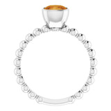 14K Gold Cushion Natural Citrine Family Beaded Stackable Ring - White Gold - view 2