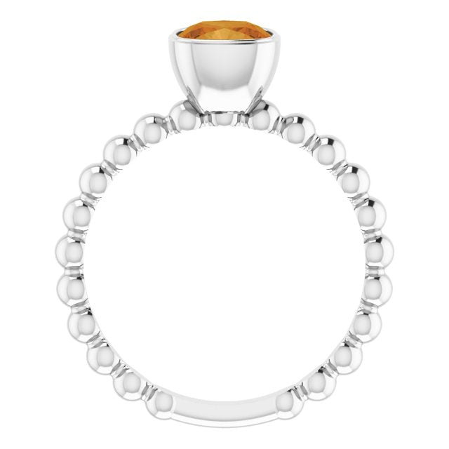 14K Gold Cushion Natural Citrine Family Beaded Stackable Ring - White Gold - view 2