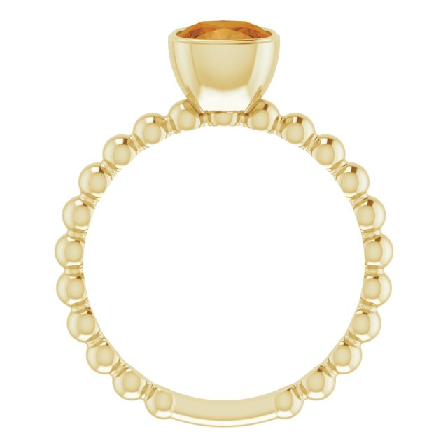 14K Gold Cushion Natural Citrine Family Beaded Stackable Ring - Yellow Gold - view 2