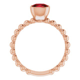 14K Gold Cushion Natural Mozambique Garnet Family Beaded Stackable Ring - Rose Gold - view 2