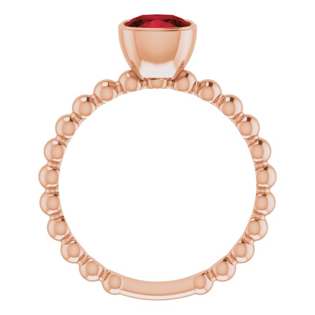14K Gold Cushion Natural Mozambique Garnet Family Beaded Stackable Ring - Rose Gold - view 2