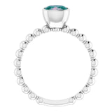 14K Gold Cushion Lab-Grown Alexandrite Family Beaded Stackable Ring - White Gold - view 2