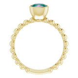 14K Gold Cushion Lab-Grown Alexandrite Family Beaded Stackable Ring - Yellow Gold - view 2
