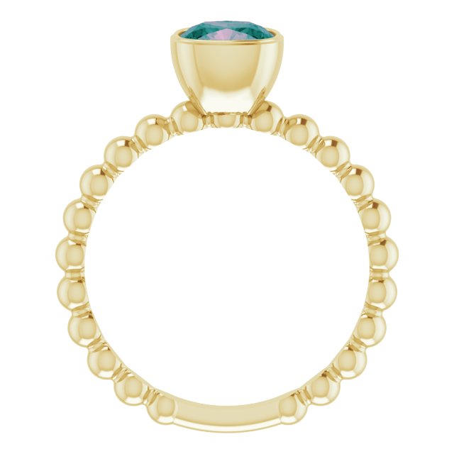 14K Gold Cushion Lab-Grown Alexandrite Family Beaded Stackable Ring - Yellow Gold - view 2